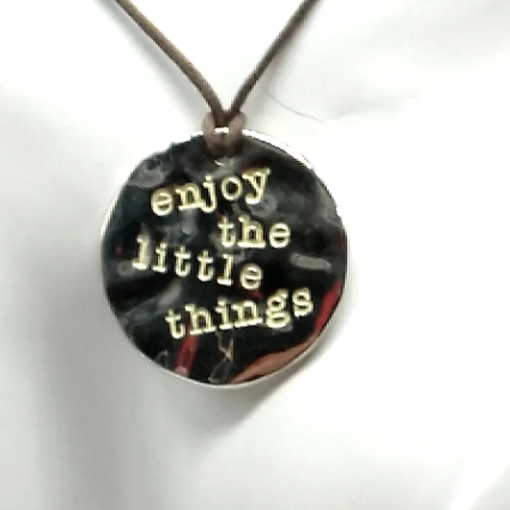 Life is Good & Enjoy the Little Things Reversible Silver-tone Pendant Necklace